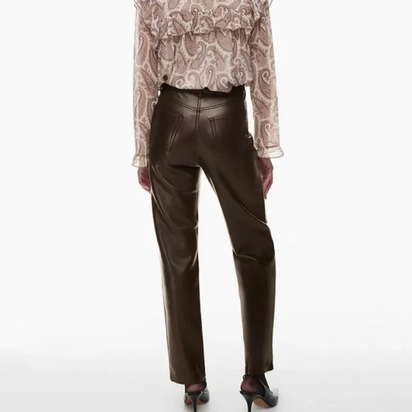 Aritzia Wilfred Melina Vegan Leather Cropped Pants Rich Mocha Brown - Sz 4 - Picture 2 of 16